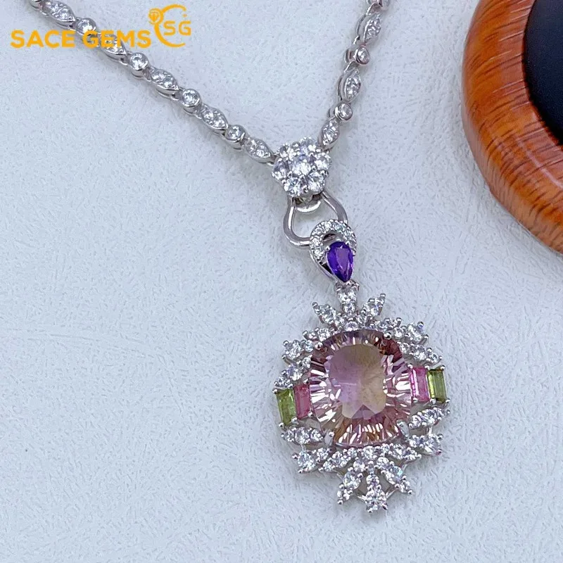 

SACE GEMS Luxury 11*14mm Natual Ametrine Pendant 925 Sterling Silver Pendant Necklace for Women Everyday Party Fine Jewelry Gift
