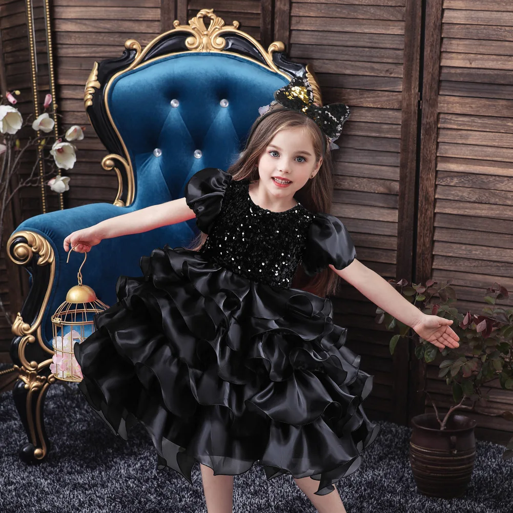 thumbnail image 1 of Little Girls Sequined Party Ball Dress With Big Bow Headband, Kids Special Party Prom Dress, Dance Performance Dress Princess Dr, 1 of 5