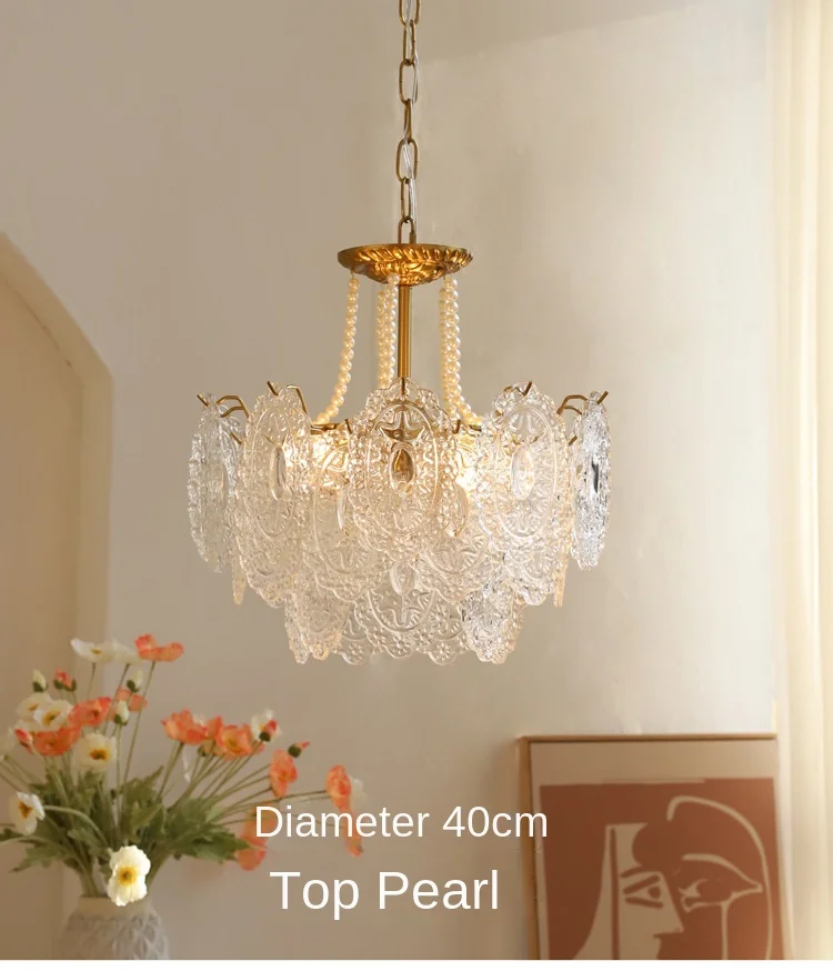 Description Picture 2 of itemFrench Pearl Crystal Living Room Chandelier Retro American Gold Light Luxury Dining Room Bedroom Decoration Wedding Glass Chande