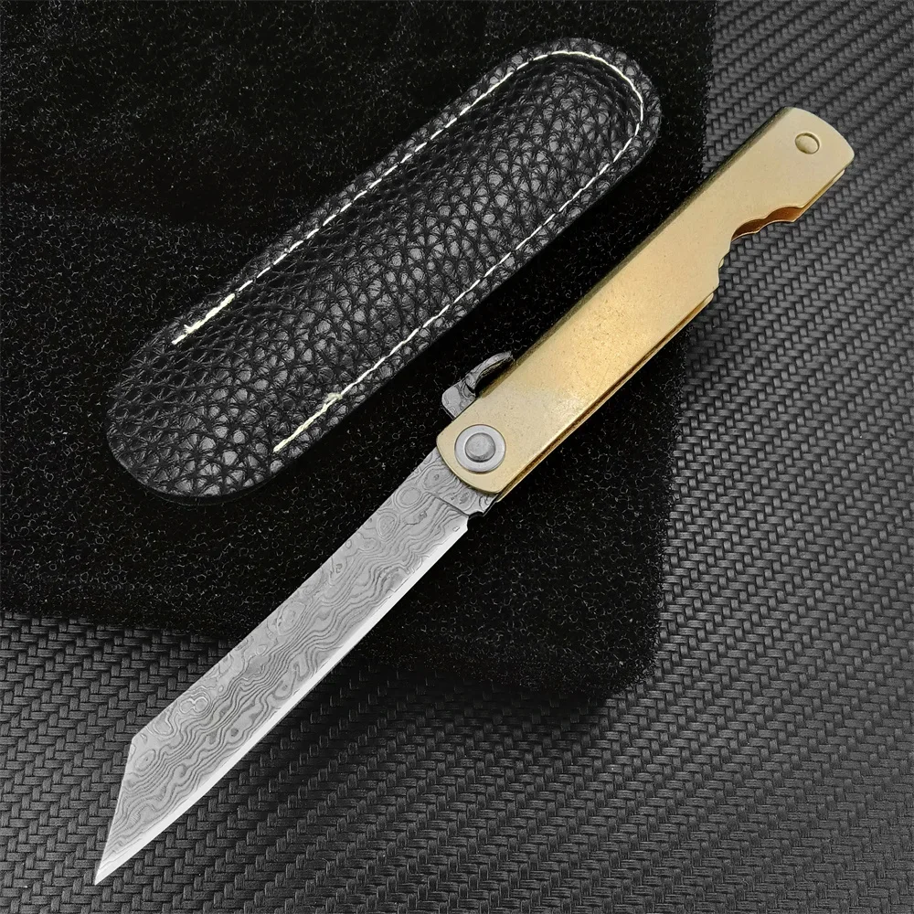 

VG10 Damascus Steel Ball Bearing Hunting Folding Blade Knife Copper Handle Tactical Military Outdoor Survival Edc Pocket Knifes