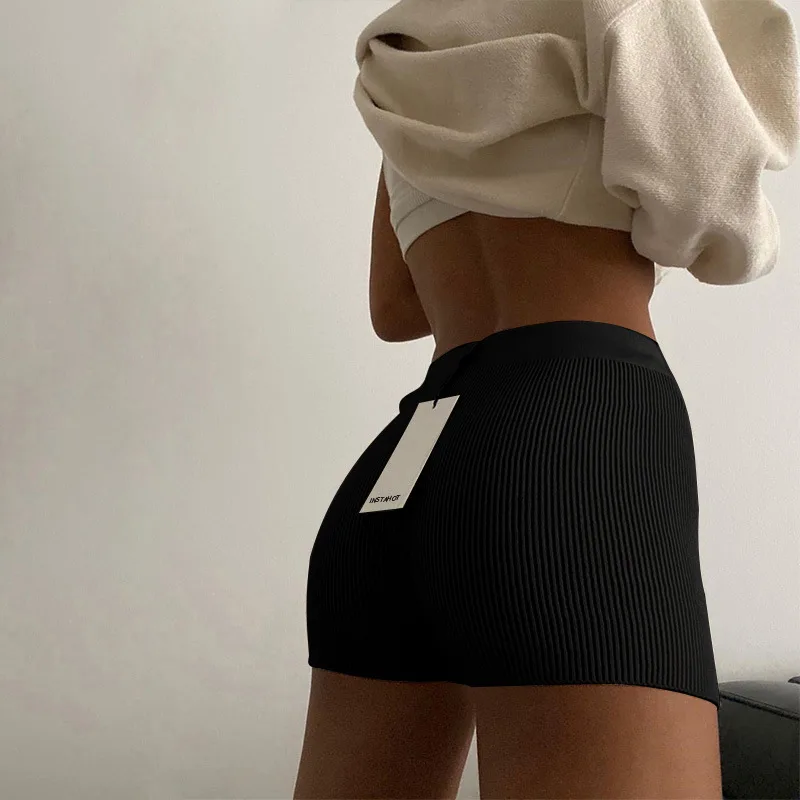 Summer Solid Color Knitted Small Shorts Women European and American Tight Street Flat Straight Shorts Women Bottoms Women Shorts