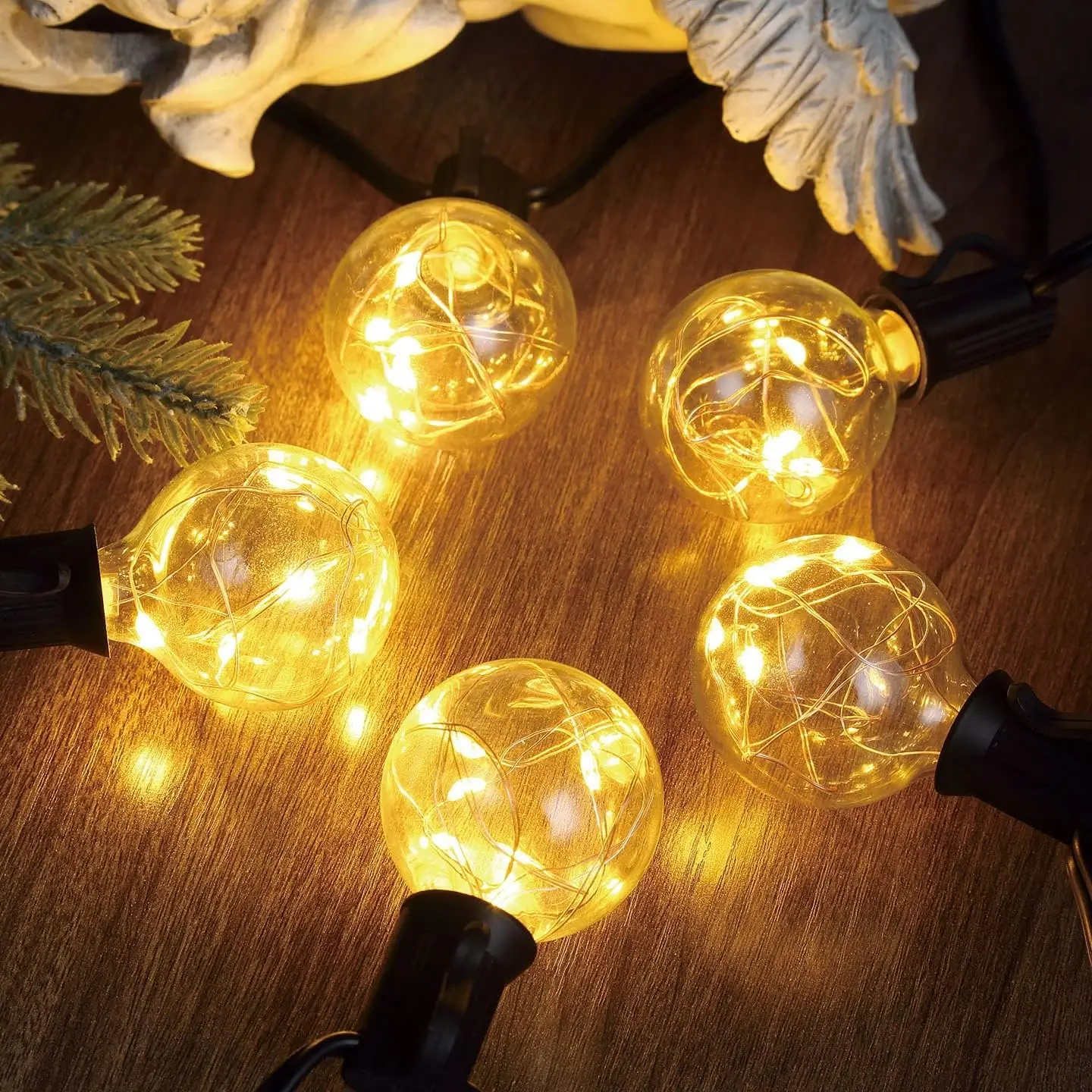 야외 LED 스트링 조명, 11.7M IP65, 30p G40 전구, E12 따뜻한 흰색, 교체 전구 2 개, 155 LED, 방수 야외 실내 장식