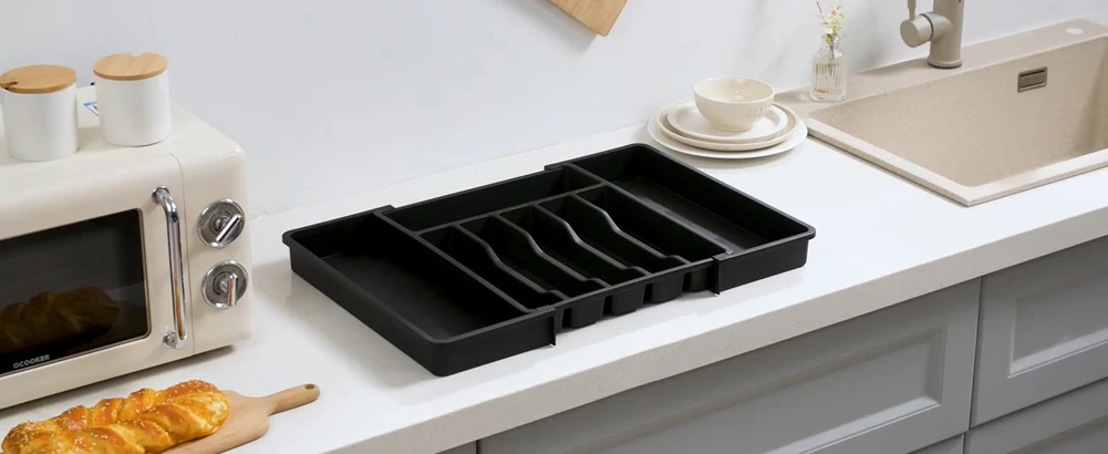 8 Grids Adjustable Kitchen Storage Organizer Tray – Plastic Multifunctional Drawer Organizer for Kitchen Counter Utensils