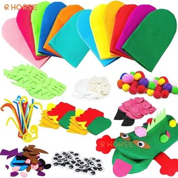 12Pcs 동물 손 인형 아이들을위한 키트 만들기 유아 DIY 아트 공예 파티 장식 어린이 역할 놀이 장난감 펠트 장갑 인형 쇼