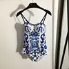 2025 Fashion Print Halter One-piece Swimsuit Sexy Backless Slim High Waisted Beach Casual Swimsuit for Women 1
