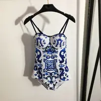 2025 Fashion Print Halter One-piece Swimsuit Sexy Backless Slim High Waisted Beach Casual Swimsuit for Women 1