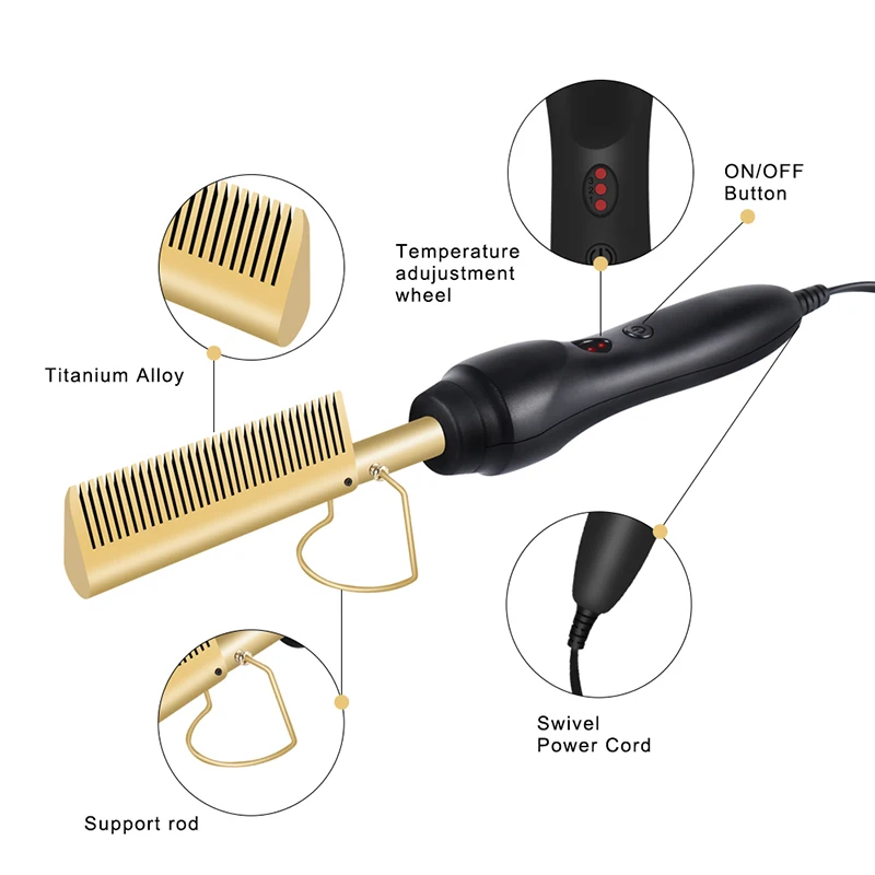 Hot Comb Straightener for Wigs and African Hair Flat Irons Fast Heating Straightening Brush Straight & Curler Roller Styler Tool 6