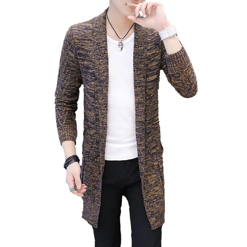 Men's Spring Sweater Knitted Cardigan X-long Knitted Coat Autumn Sweaters Solid Color Sweatercoat