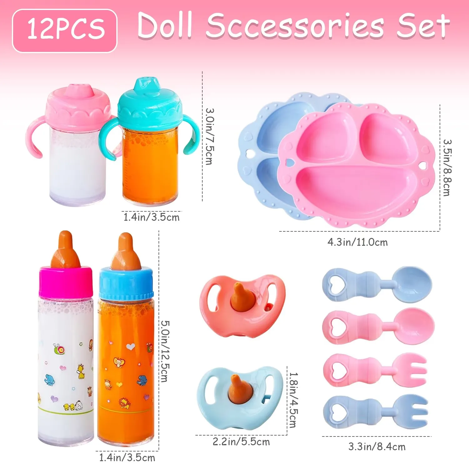 Baby Doll Accessories Baby Doll Feeding and Caring Set Simulation Magic Juice Milk Bottles Pretend Play Doll Accessories Girls