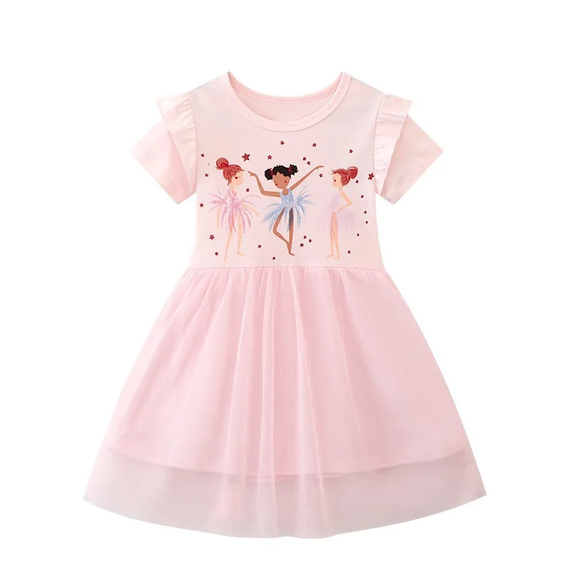 Jumping Meters 2-8T Summer Party Girls Dresses Tutu Princess Fairy Print Short Sleeve Birthday Wedding Baby Frocks Costume girls dress princess costume kids clothes