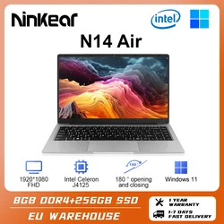 Ninkear N14 Air Laptop 14-inch Windows 11 Notebook Intel Celeron J4125 IPS Full HD 8GB RAM + 256GB SSD Office Learning Computer