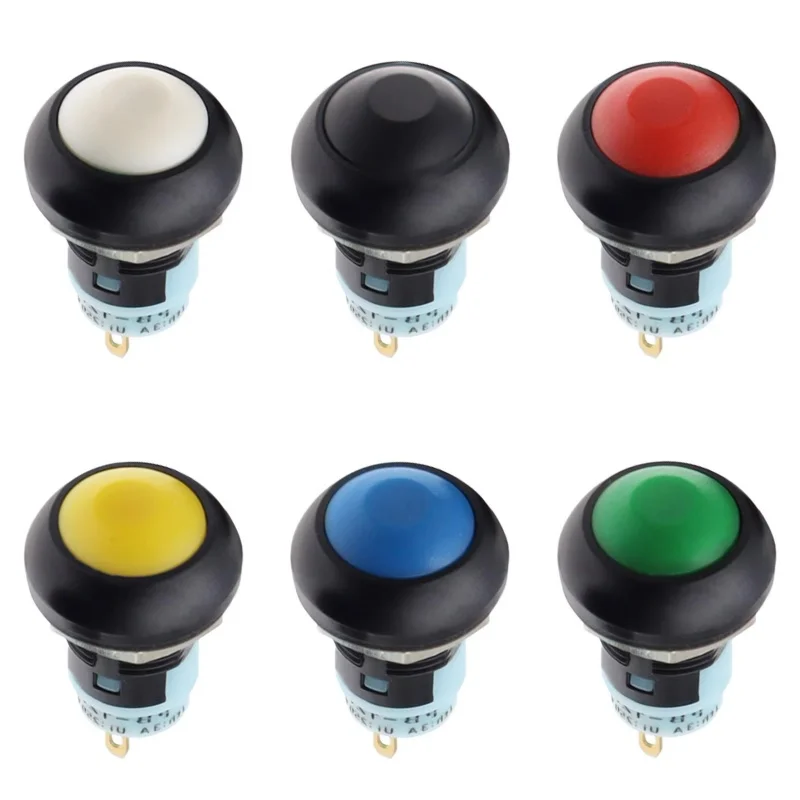 5PCS 미니 12mm 푸시 버튼 스위치 2핀 순간 방수 자동 리셋 잠금 기능이 있는 원형 PBS-33A/B 7색 DIY