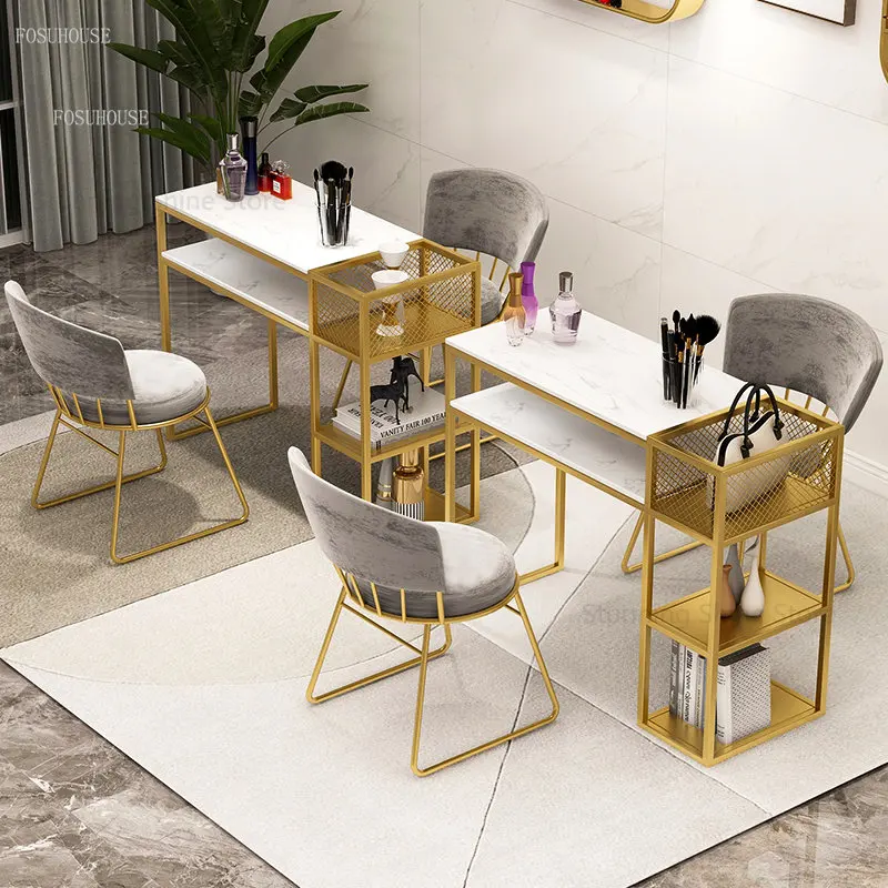 Designer Light Luxury Nail Tables For Salon Furniture American Double