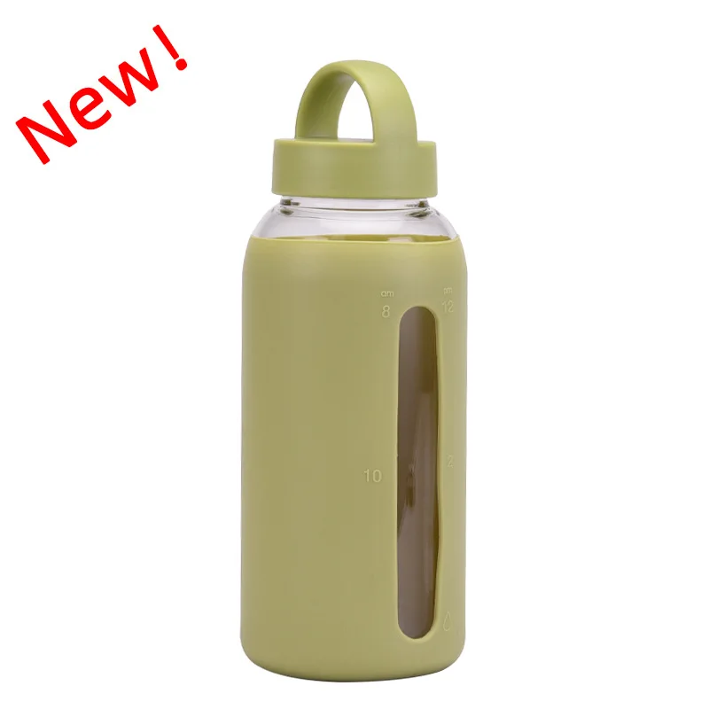 The Better Home Borosilicate Glass Water Bottle – 1000ml Leak-Proof Sipper With Anti-Slip Silicone Sleeve, Military Green