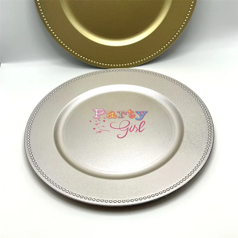 

Silver Color Plastic Table Dinner Plates Banquet Wedding Table Napkin Plates For Event Party Hotel Decoration