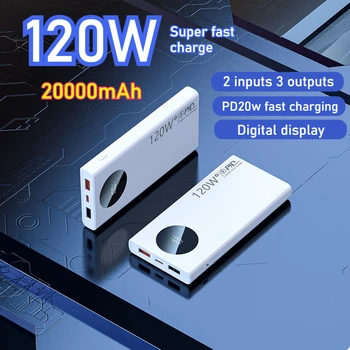 Ricarica super veloce da 120 W con display digitale Power Bank portatile 20000 mAh ad alta capacità per IPhone Huawei Samsun Xiaomi