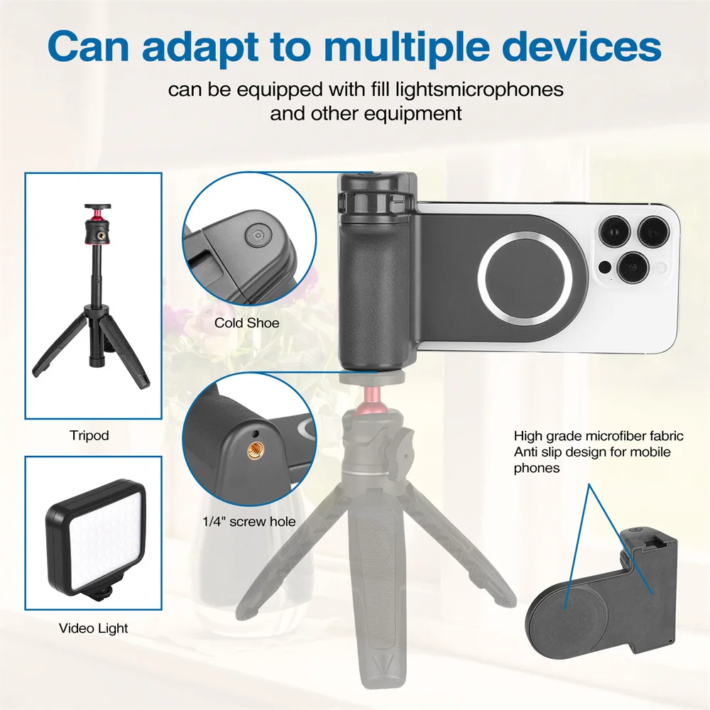 Smartphone Magsafe Phone Grip Handheld Selfie Booster Magnetic Hand Grip Bluetooth Remote Control Handle for iPhone Android