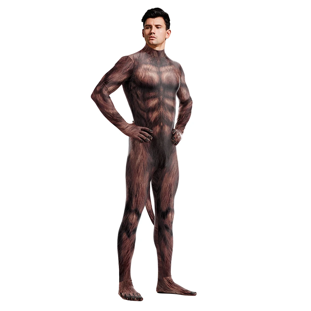 Cosplay Costume Zawaland Animal Wolf 3D Print Petsuit Tail Furry Cosplay Costume Full Cover Crotch Zipper Jumpsuit Men Zentai Bodysuit
