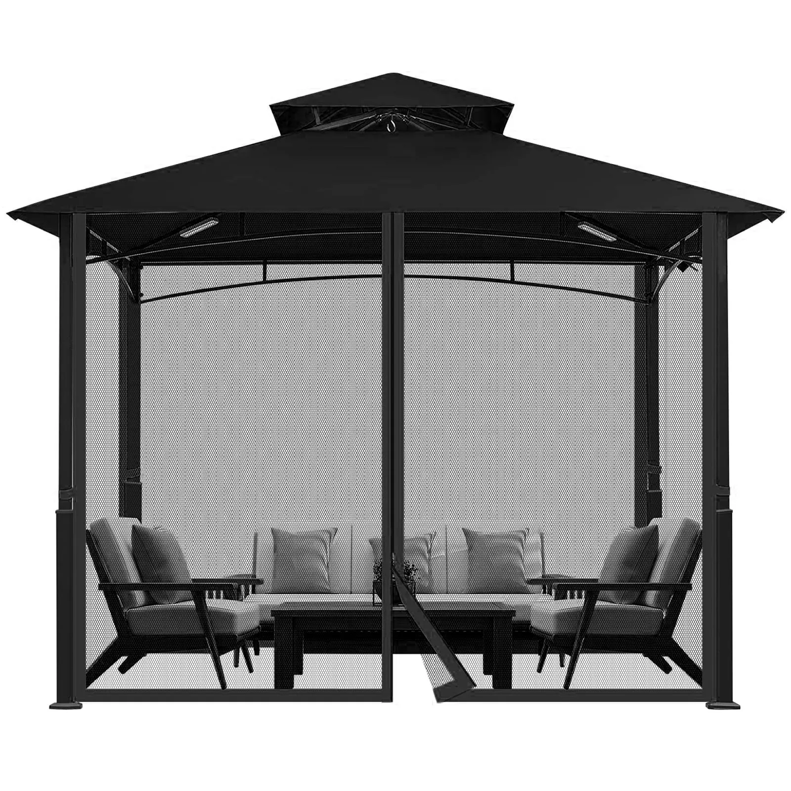 

Outdoor Mosquito Net Garden Gazebo With Zippers 4-Panel Sidewall Curtain Mosquito Netting Universal Replacement Canopy Net