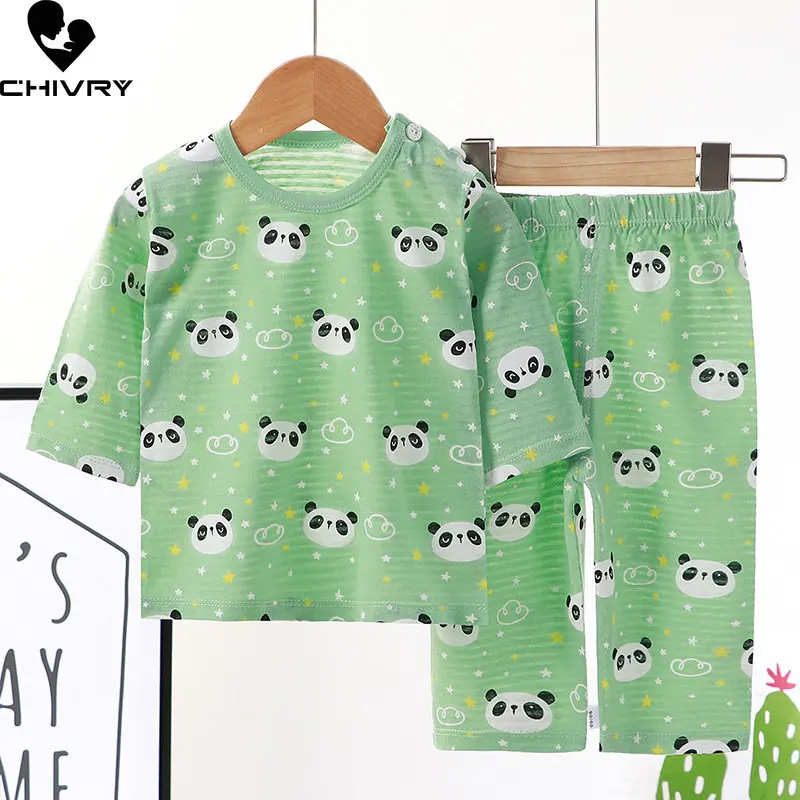 

Kids Boys Girls Pajamas New 2023 Spring Thin Cute Cartoon Long Sleeve O-Neck T-Shirt Tops with Pants Baby Sleeping Clothing Set