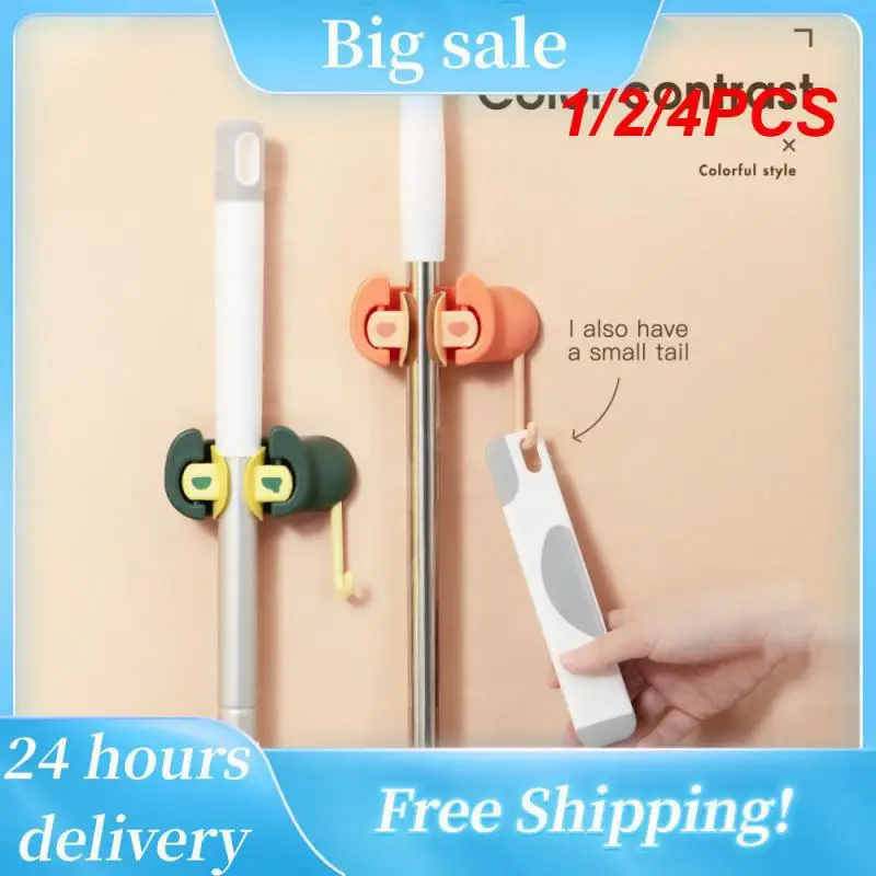 

1/2/4PCS Wall Mounted Cartoon Mop Holder Broom Gripper Umbrella Hanger Hook Broom Storage Rack Storage Mop Hook Bathroom