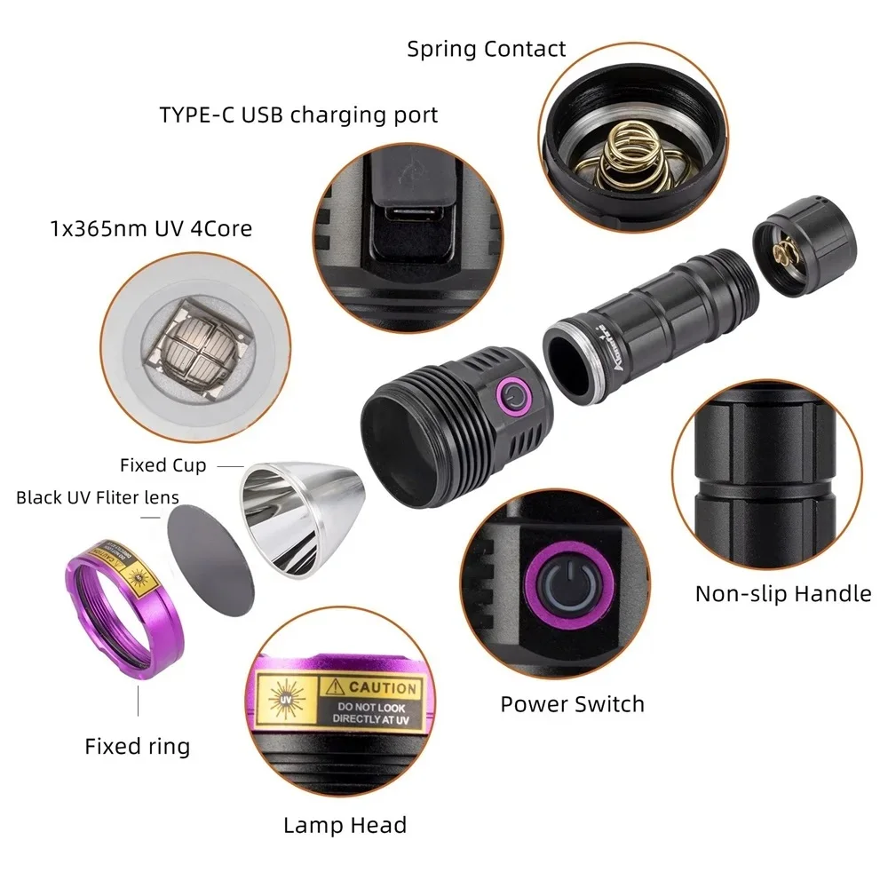 Aluminum UV Flashlight for Pet Stain Detection