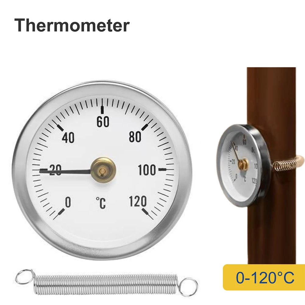 Thermometer 0-120°C Hot Water Pipe Stainless Steel Clamp-On Tube Thermometer Chimney Pipe Oven Barbecue Dial Temperature Gauge