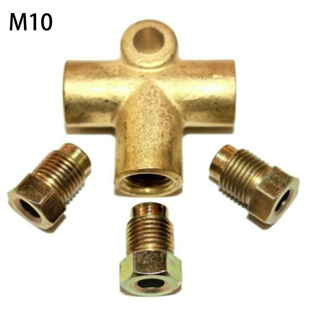 

3-Way Brake T Piece Tee W/ 3 Male Nuts Short Union Metric M10 3 Male Nuts Short Metric Copper Distributor 3/16" Pipe Fitting