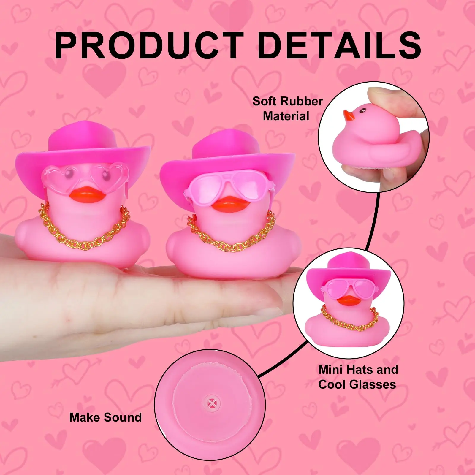 12/24/48PCS Pink Mini Rubber Ducks with Cow-boy Hat,Glasses,Necklace,Jeep Ducks for Ducking,Party Favors,Dashbaord Decoration 3