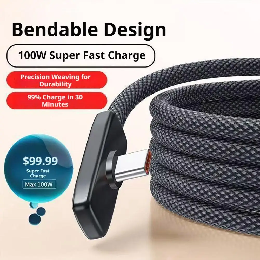100W USB to Type C 고속 충전 90 ° 엘보우 데이터 케이블 PD USB C 슈퍼 충전 게임 케이블 (삼성 S23 S22 화웨이 POCO 리얼미용)