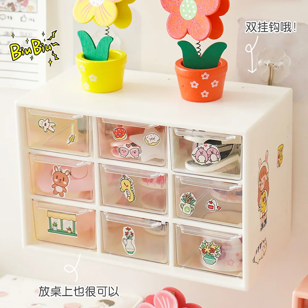 Mini Plastic Drawer Organizer Kawaii Desk Accessories with 3 Cute Stickers  Art Craft Organizers Vanity Home or Office Organizer Box for Desktop DIY