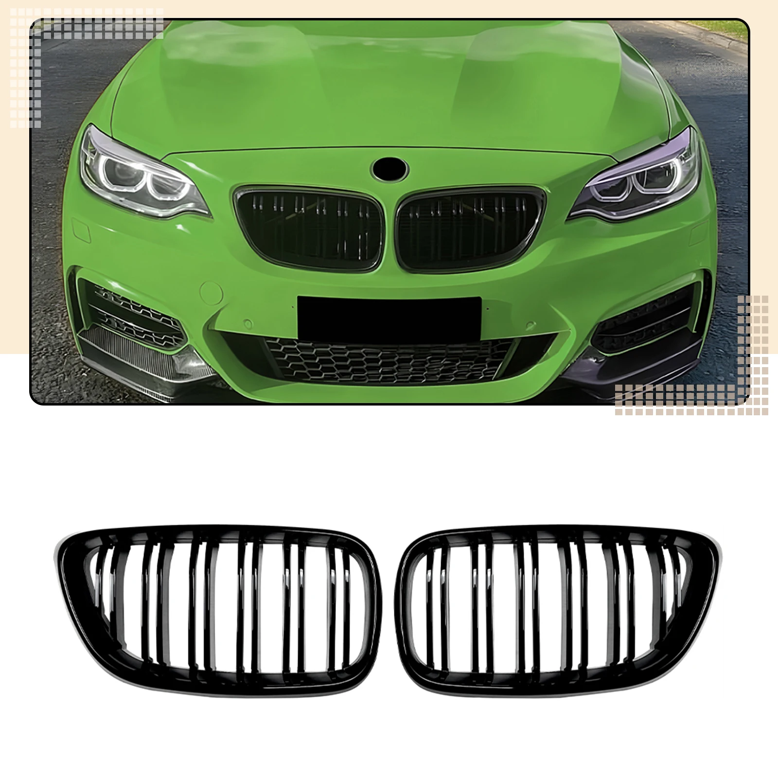 BMW 2 시리즈 F22 F23 2014-2019용 자동차 전면 키드니 그릴 상단 범퍼 후드 메쉬 그리드 (싱글/더블 라인 그릴)