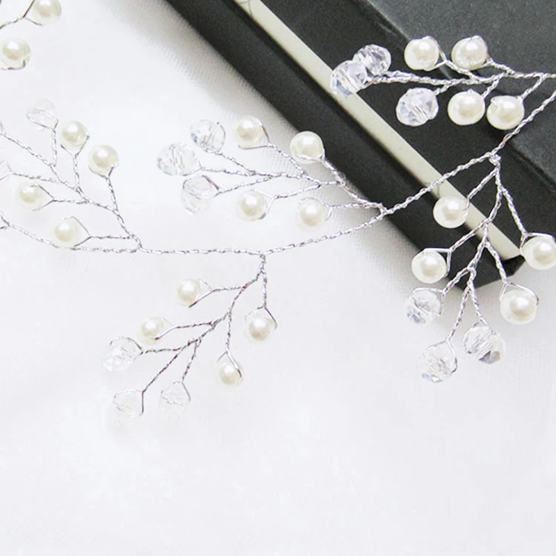 Bridal Hair Accessories Crystal Pearl Tiaras Hairbands Hairpins Bridesmaid Diamante Hair Vine 60cm Crown Headband Wedding Jewelry