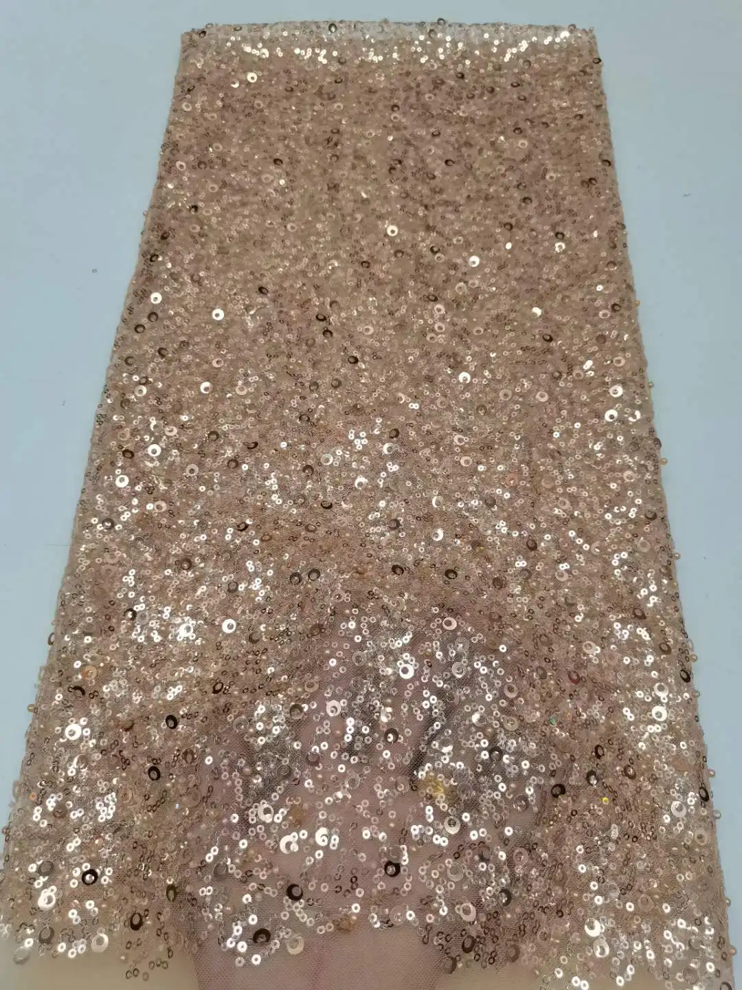

2023 Fashion Elegant French pearl Embroidery Beaded Lace Fabric African Nigerian With Sequins Fabric For Wedding Dress
