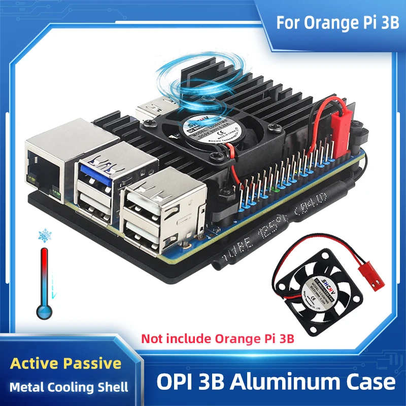 Caixa de Alumínio com Ventilador Passivo Ativo Metal Shell para Opi 3b Laranja Dissipador de Silicone