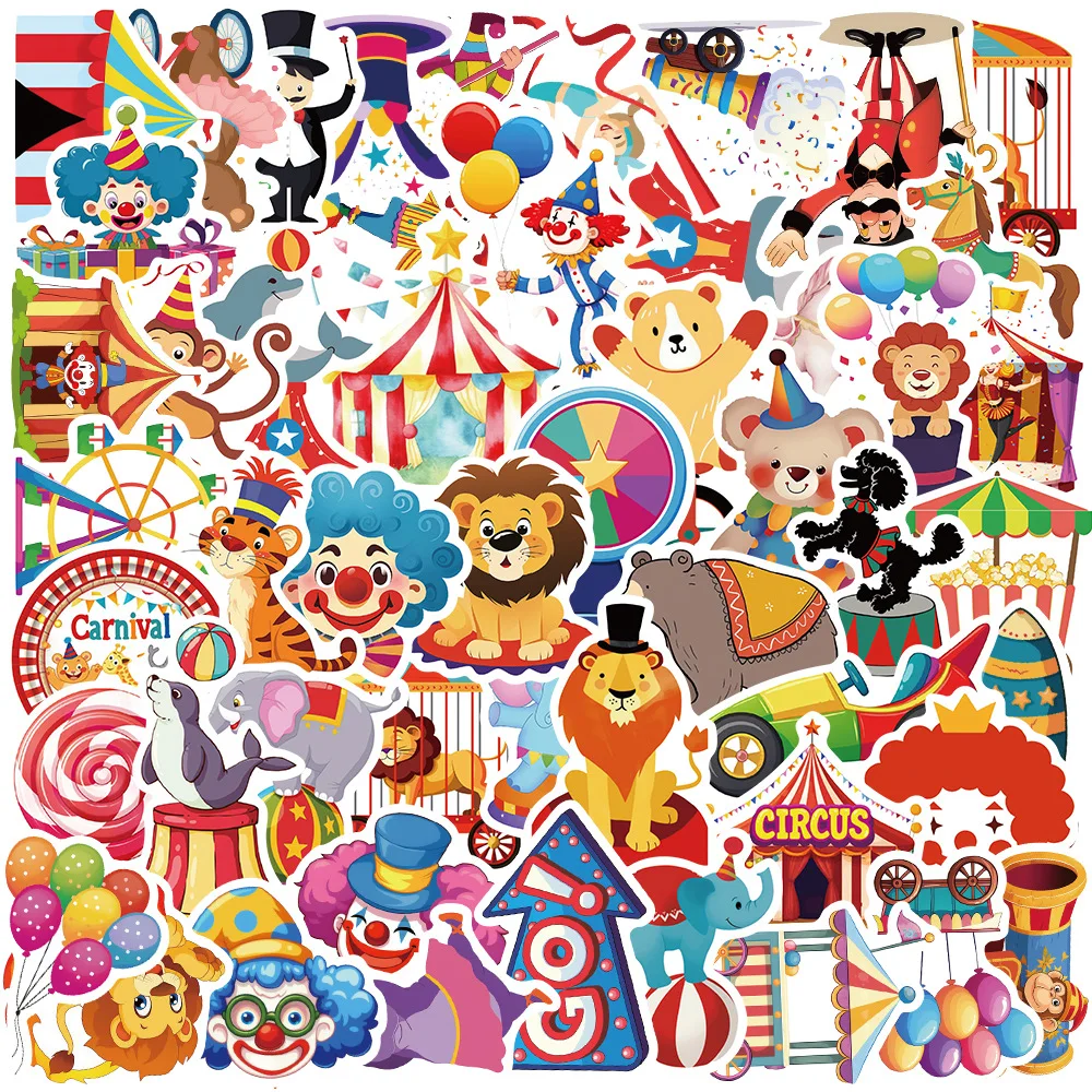 50 stücke Karneval Zirkus Cartoon Graffiti Aufkleber DIY Telefon Laptop Notebook Koffer wasserdichte Aufkleber Kinder Spielzeug Geschenke