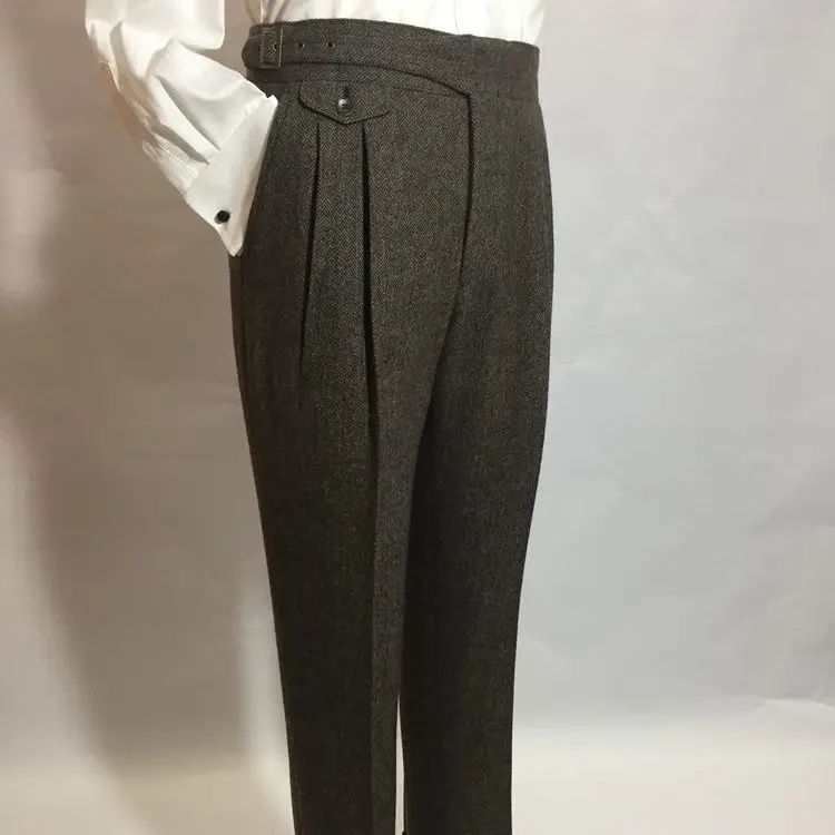2024 Men's Autumn Winter Fashion High Waist Wool Trousers Male Loose Straight Casual Pants Men Long Pockets Woolen Pant F328