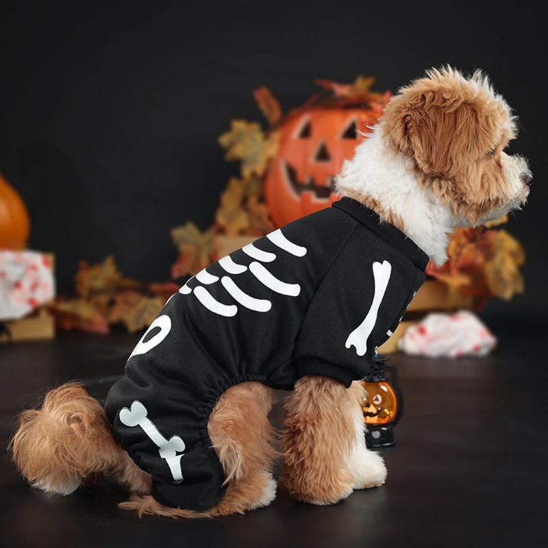 Pet Jumpsuit Halloween Skeleton Dog Costumes Clothes Apparel for