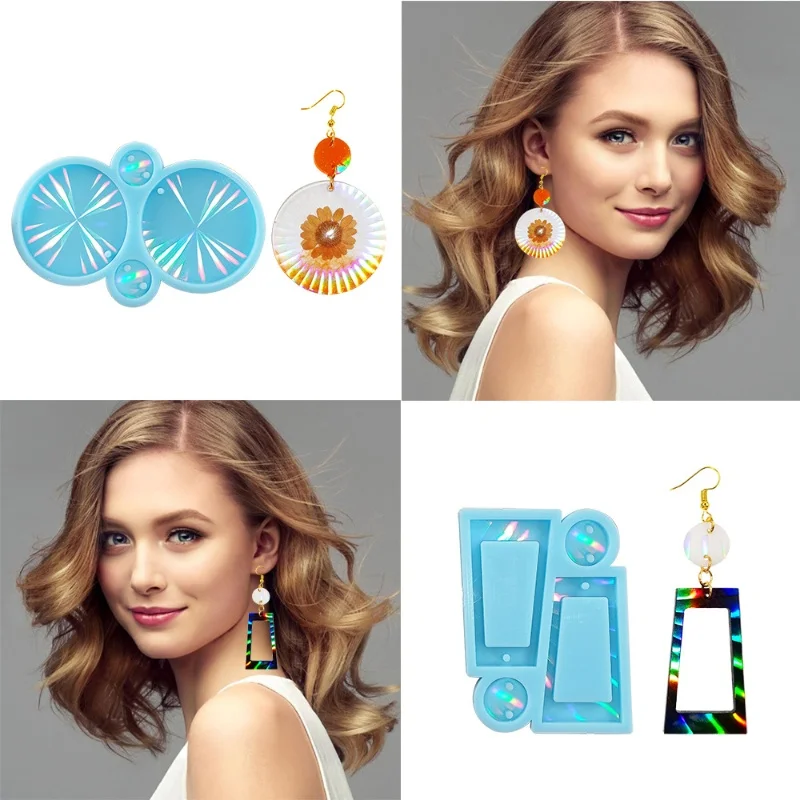 

DIY Holographic Laser Earrings Molds, Round Water Drops, Square Leaves, Knife Shaped Silicone Molds