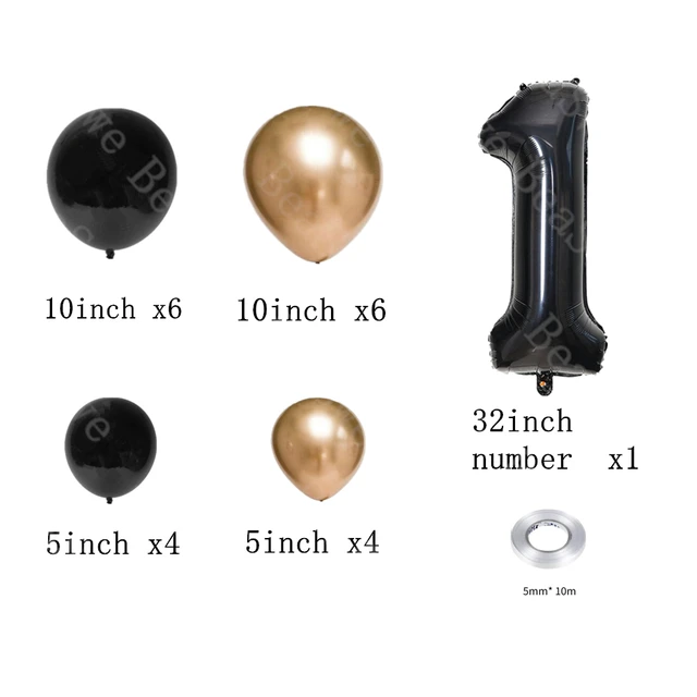 Ballon numéro 25 en feuille d'or de grande taille 32 pouces, 22 pièces/lot  avec boules de latex noires, décoration de fête d'anniversaire pour  adultes, à l'hélium - AliExpress