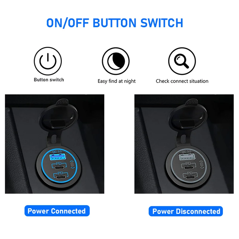 VANONE Presa USB Auto Doppia USB-C PD E Doppia USB QC3.0 – 12V Con Interruttore E Guscio Metallico