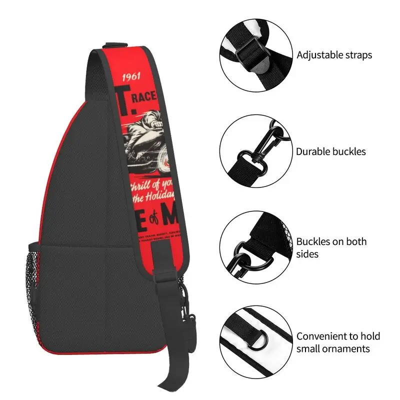 Retro Isle Of Man TT Race Sling Chest Crossbody Bag Men Fashion Motobike Sport Shoulder Backpack for Camping Biking