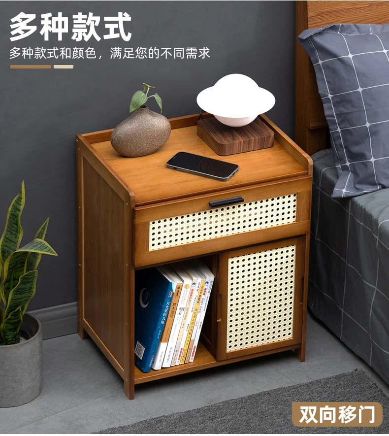 Drawer Nightstand Bedside Table Bedroom Nightstand with 1/3 Drawer Retro Style Home Storage Cabinet Bedroom Furniture Nightstand