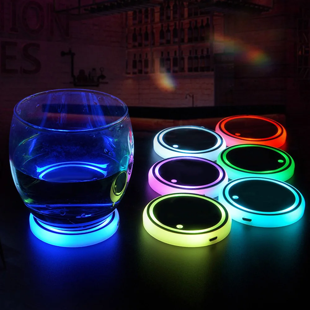 7 Colors Car Coasters Cup Holder LED Light Mats Bottle Light Sensor Atmosphere Interior Accessories Universal car coasters