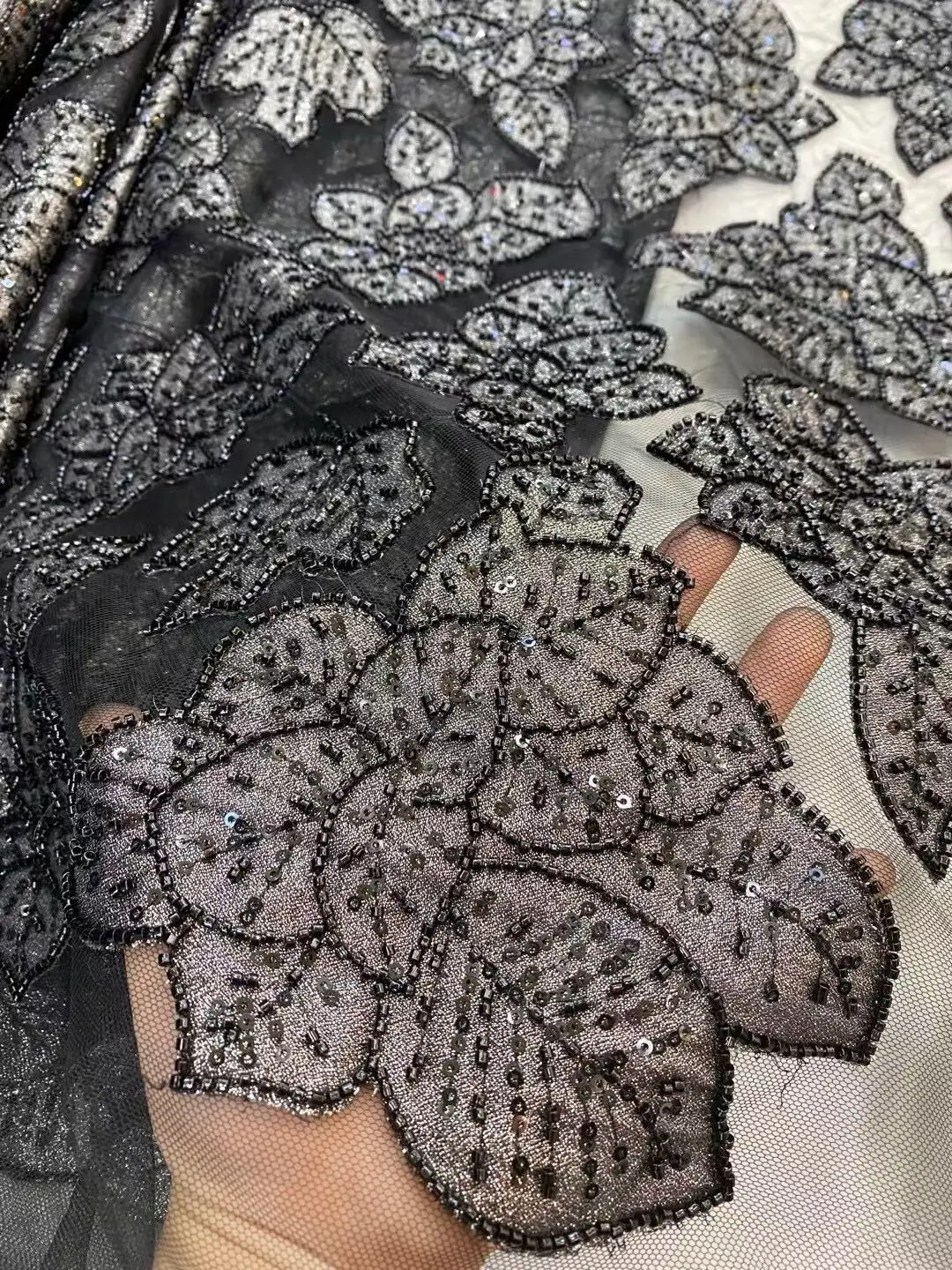 

African Sequins Lace Fabric High Quality J-1308663 French Embroidery Beads For Nigerian Wedding Dress
