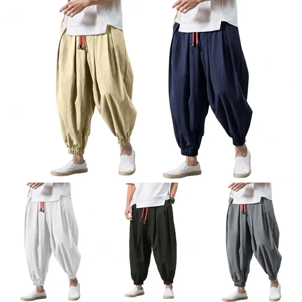 Description Picture 2 of itemMen Harem Pants Men Long Trousers Men's Baggy Deep Crotch Harem Trousers with Drawstring Elastic Waist Pockets Comfortable