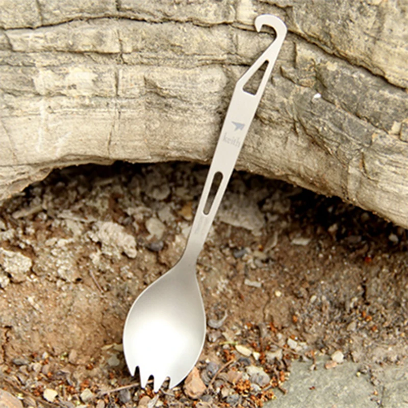 Camping Cutlery Keith Titanium Spork Fork Spoon Travelling Picnic Tableware With Bottle Opener Ultralight 15g Ti5311 portable tableware portable cutlery titanium tableware