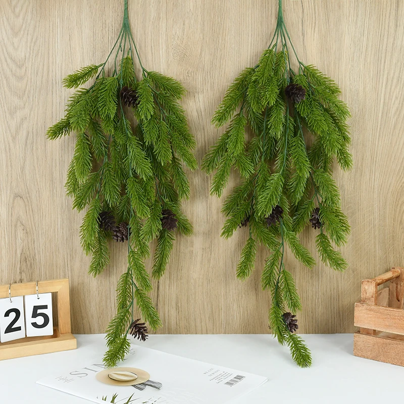 

80cm Christmas Pine Needles Rattan Artificial Green Plant Pine Cones Wreath Home Xmas New Year Hanging Decoration