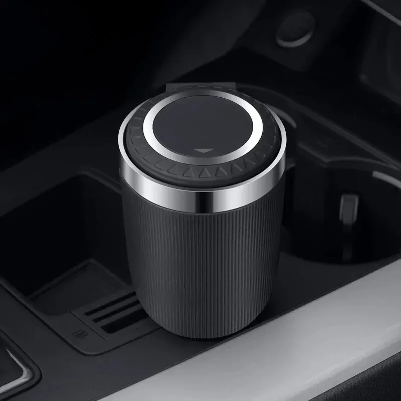 Car Ashtray With Lid Blue Led Smell Proof Portable Ashtray Cup For Auto Fireproof Shell One Touch Open Car Accessories