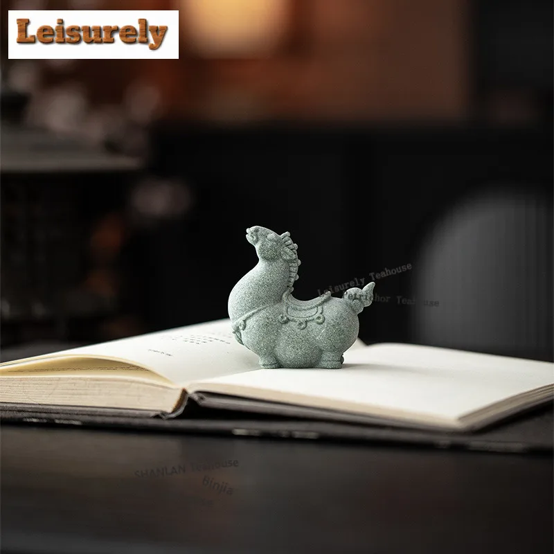 Green Sand Stone Zodiac Horse Tea Pet Ancient Flowerpot Landscaping Tea Figurine Play Toys Tea Statue Ornaments Can Be Raised